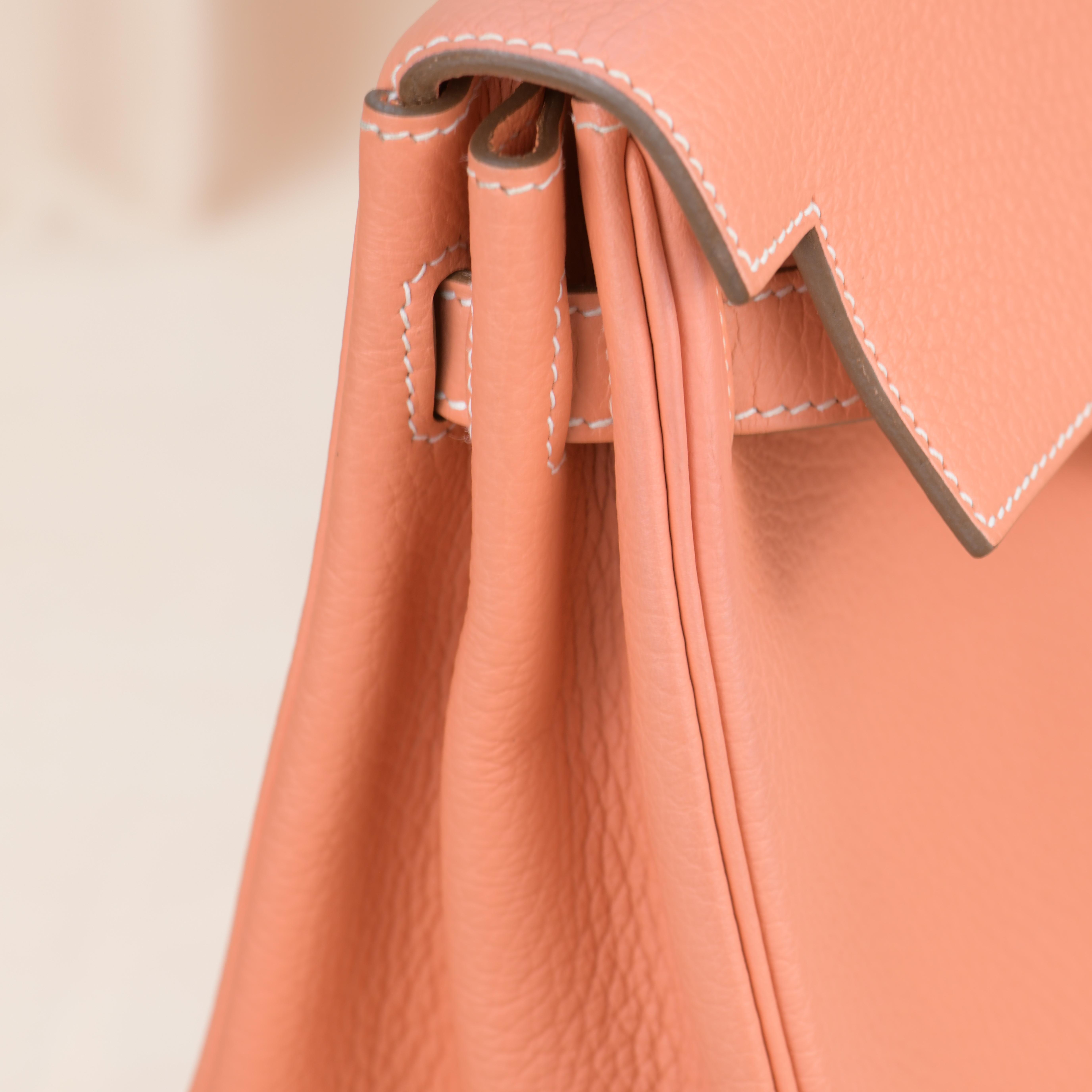 Hermès Kelly 32 Crevette Togo Leather with Silver Hardware 8