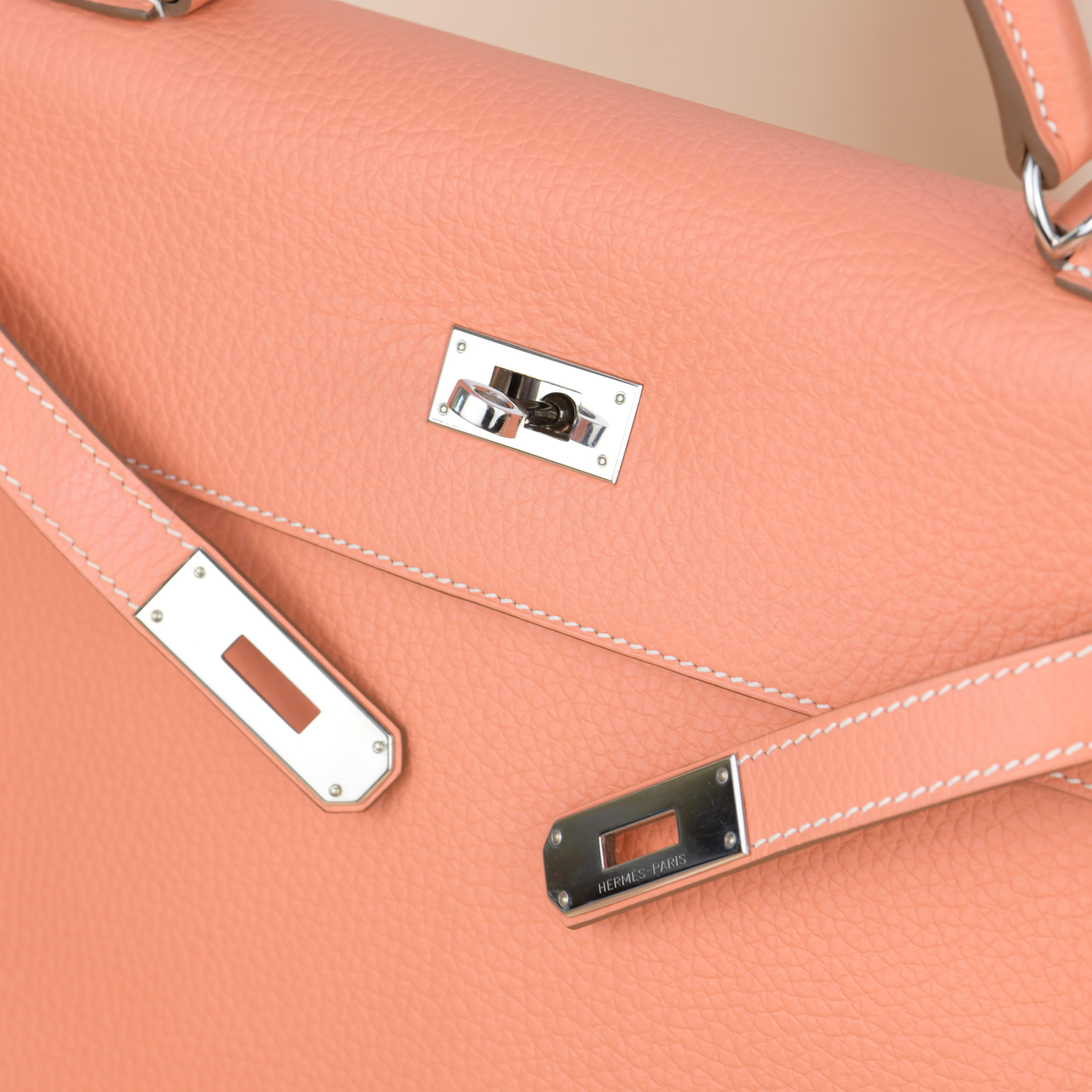 Hermès Kelly 32 Crevette Togo Leather with Silver Hardware 9