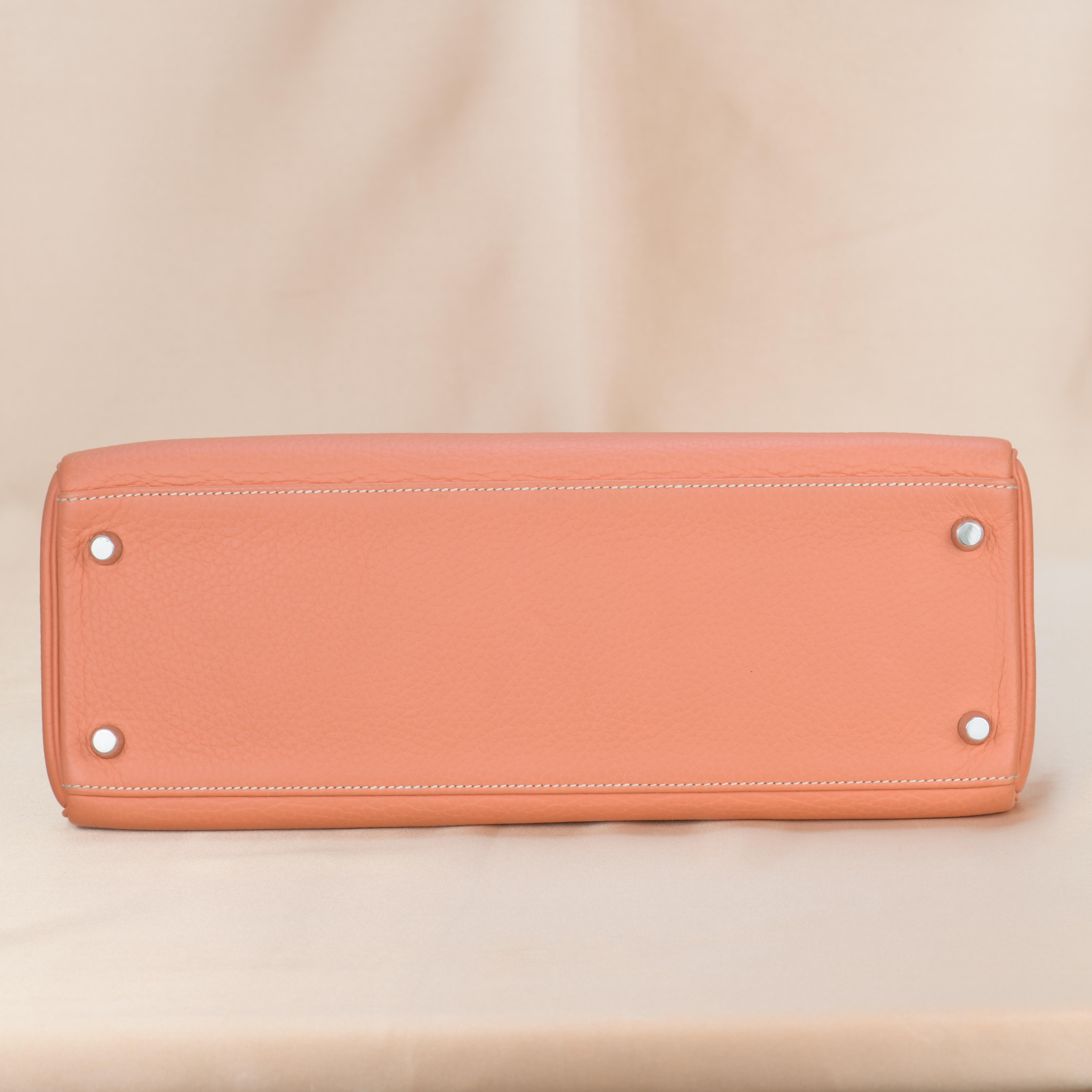 Hermès Kelly 32 Crevette Togo Leather with Silver Hardware 2