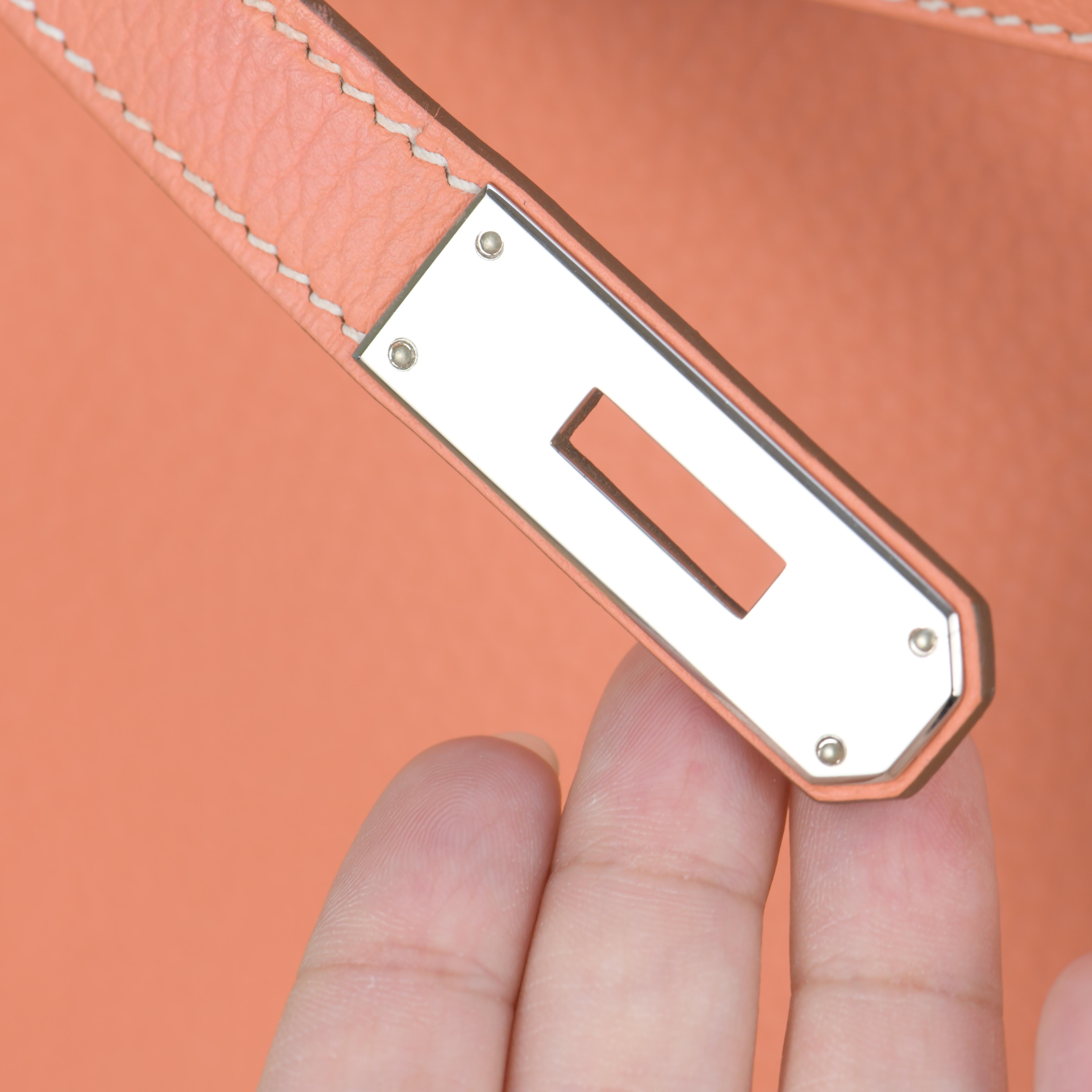 Hermès Kelly 32 Crevette Togo Leather with Silver Hardware 3