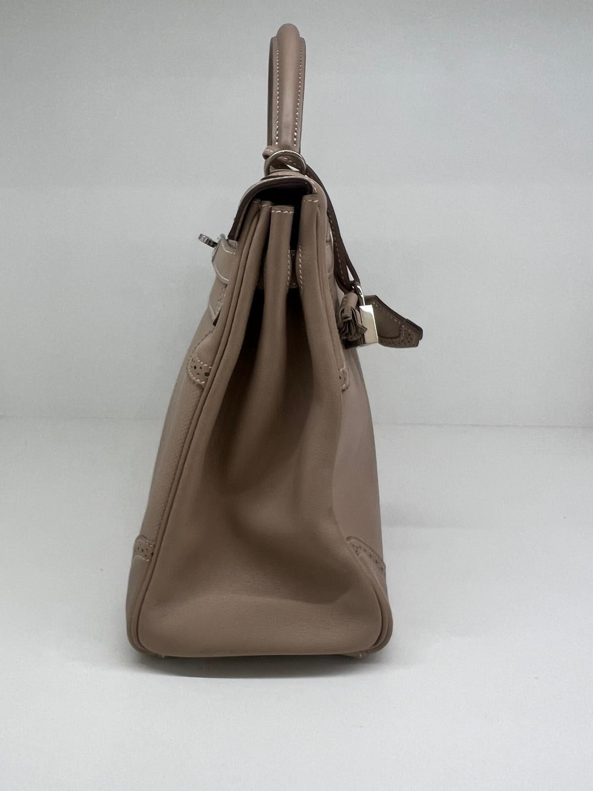 Hermès - Sac Kelly 32 Ghillies Beton Swift & Grain D'H en cuir 2013 en vente 2