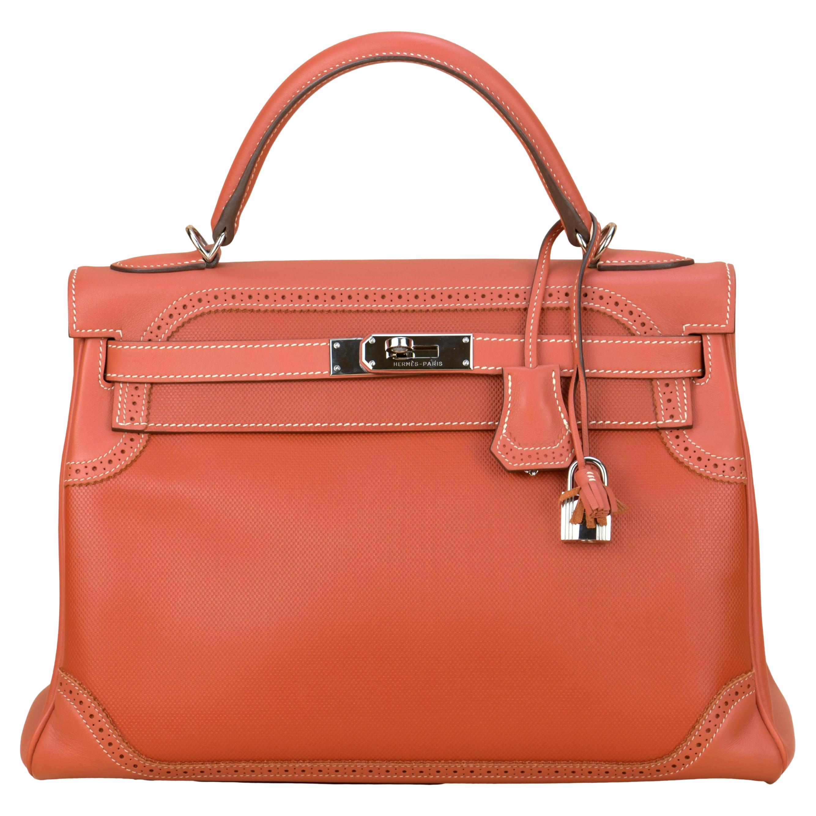 Hermès Kelly 32 Ghillies Retourne Swift Leather with Palladium Hardware For Sale