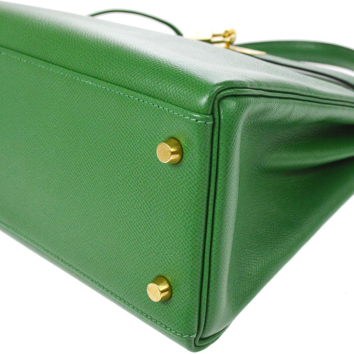 Hermes Kelly 32 Green Leather Gold Top Handle Satchel Shoulder Bag 2