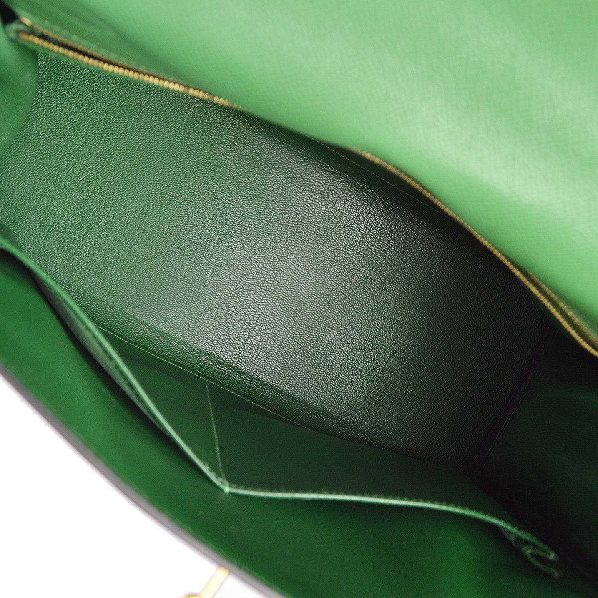 Hermes Kelly 32 Green Leather Gold Top Handle Satchel Shoulder Bag 3