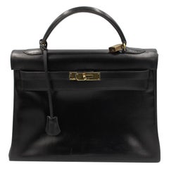 Hermes Kelly 32 Handbag in Black Box Leather