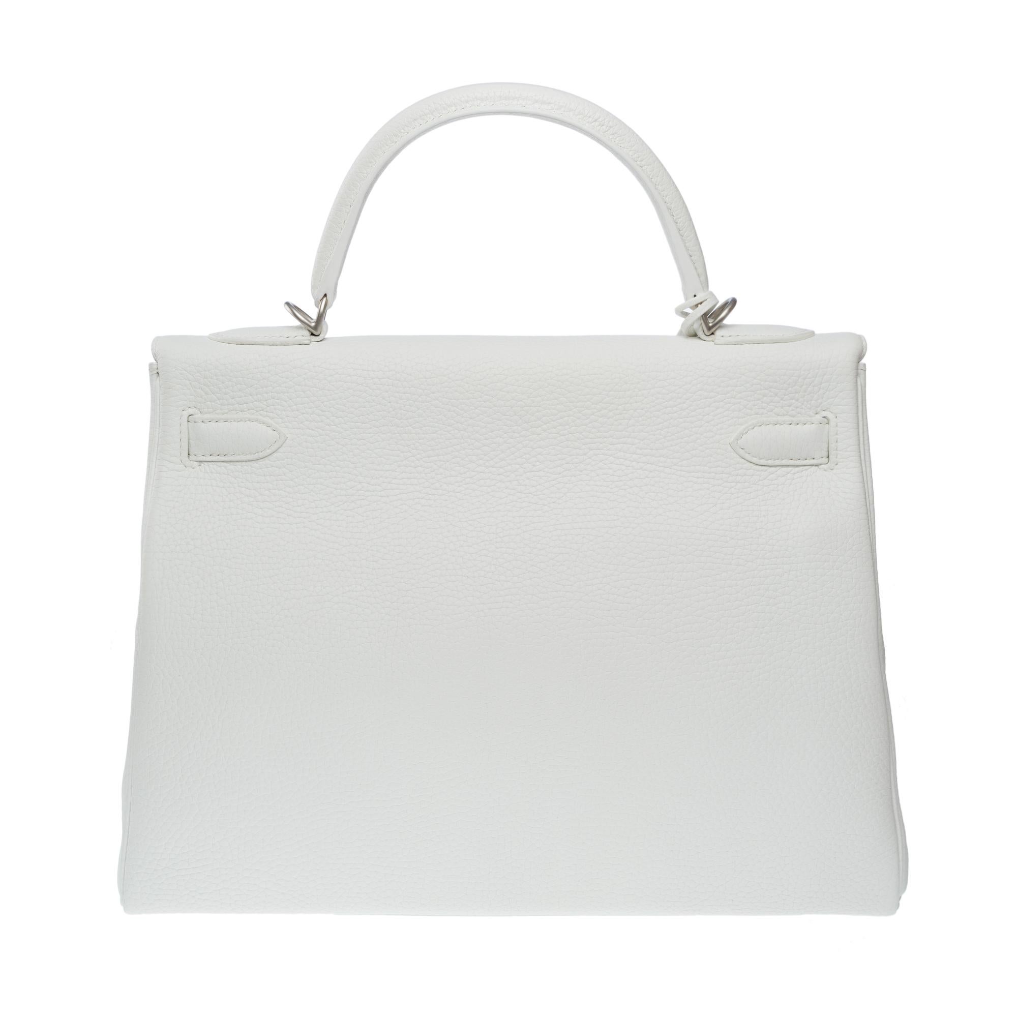 Women's Hermès Kelly 32 handbag strap (HSO) in White & Grey interior leather, BSHW