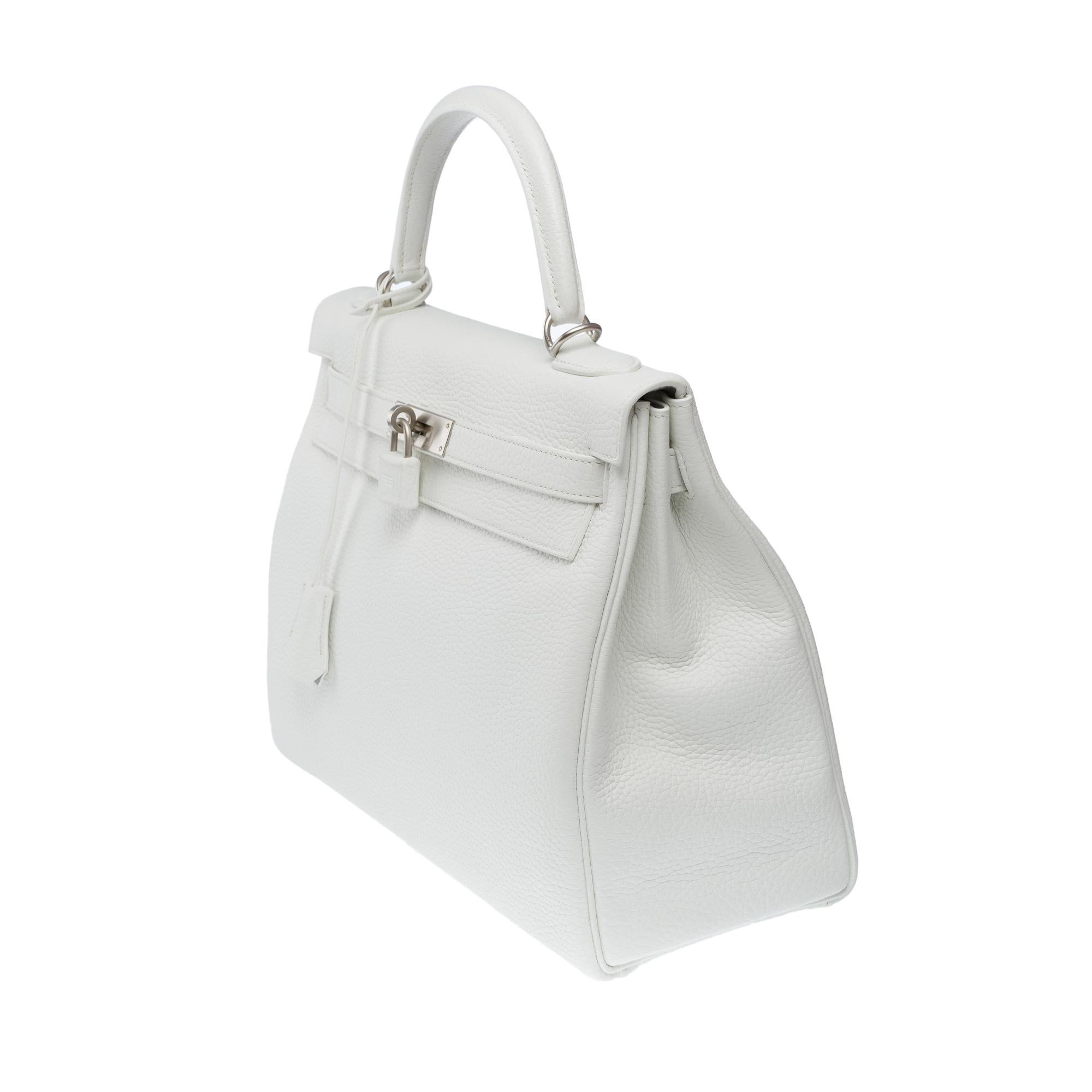 Hermès Kelly 32 Handtaschenband (HSO) aus weißem und grauem Innenleder, BSHW 1