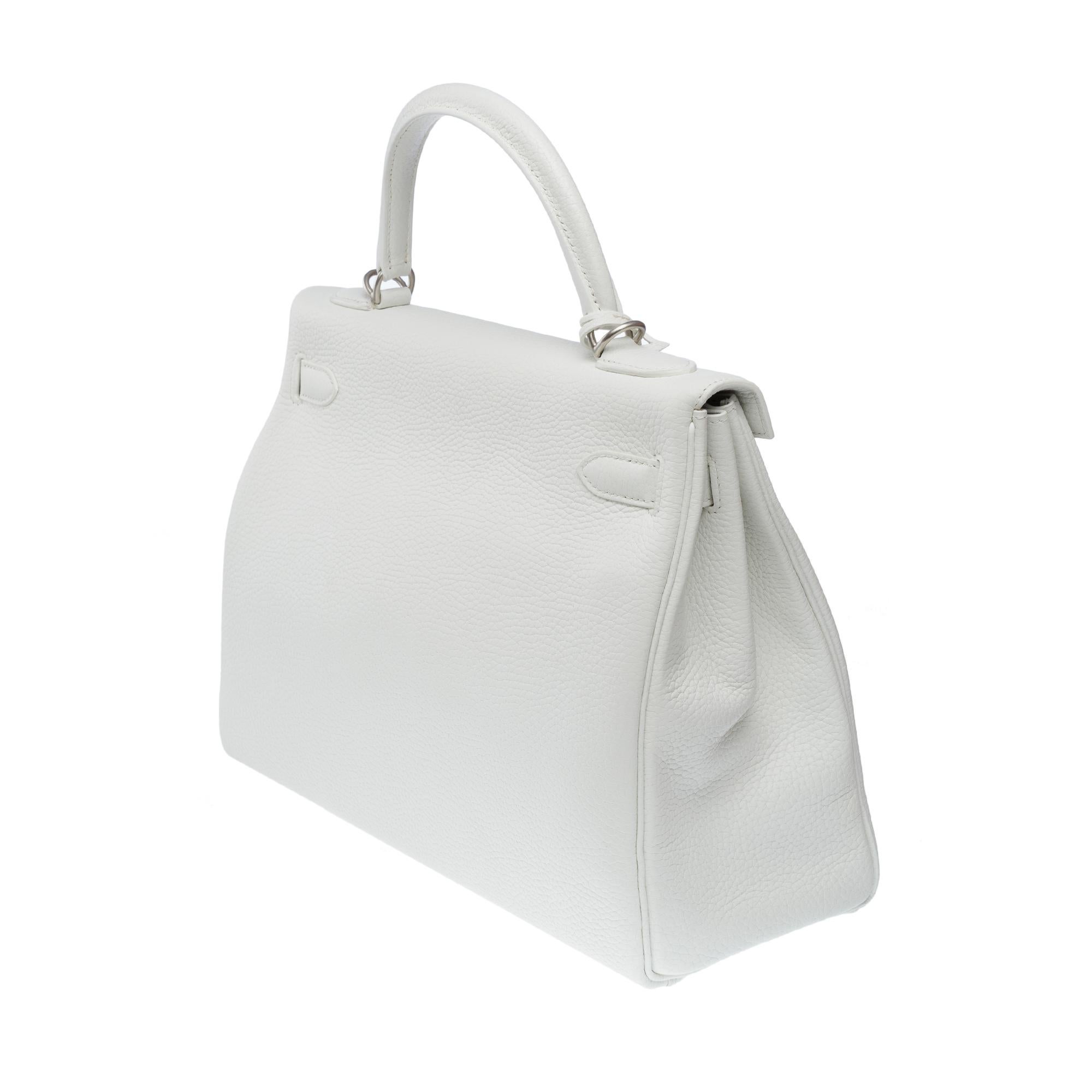 Hermès Kelly 32 Handtaschenband (HSO) aus weißem und grauem Innenleder, BSHW 2