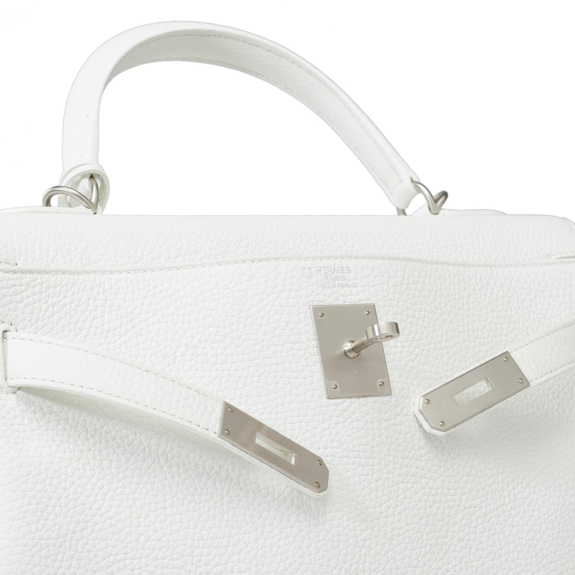 Hermès Kelly 32 Handtaschenband (HSO) aus weißem und grauem Innenleder, BSHW 3