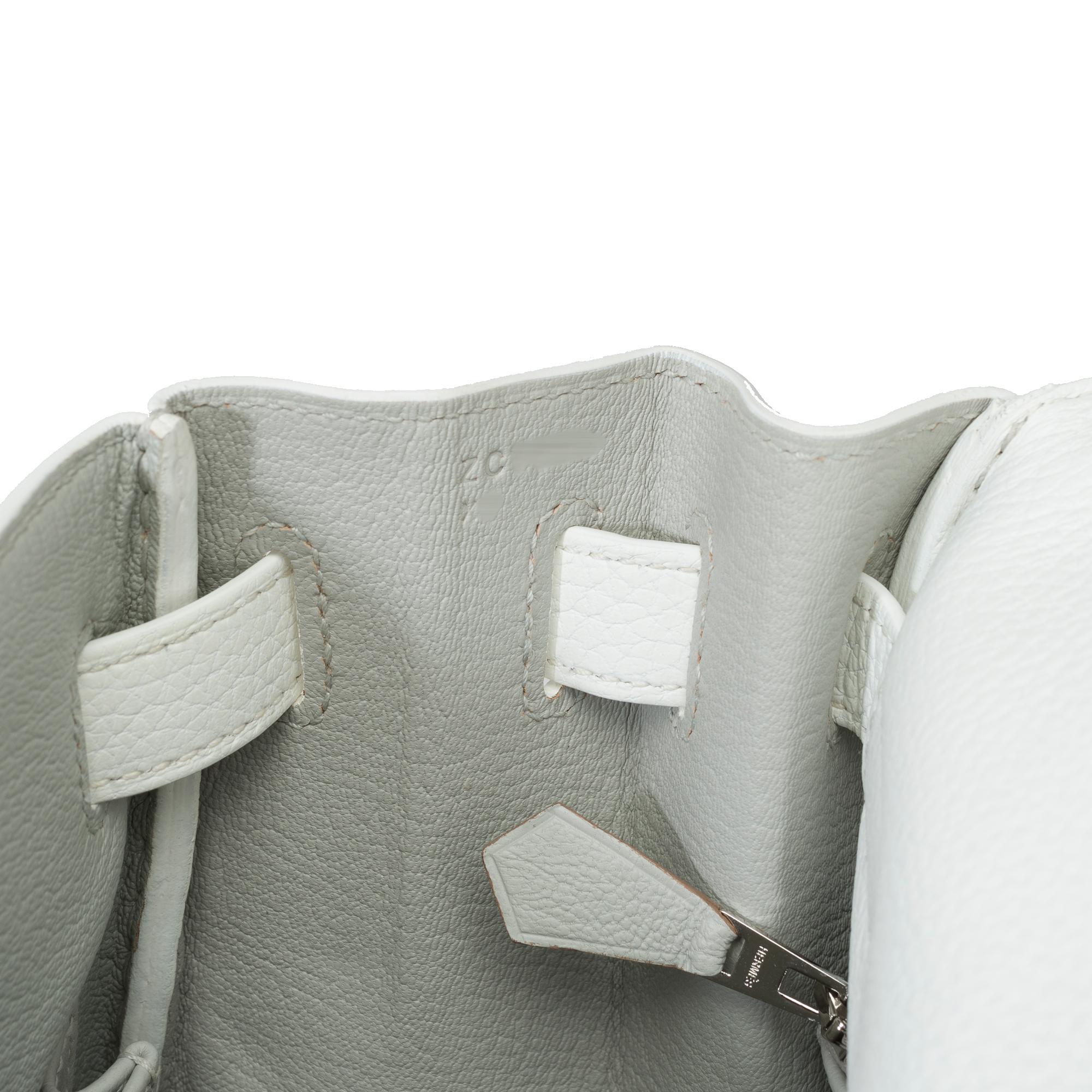 Hermès Kelly 32 Handtaschenband (HSO) aus weißem und grauem Innenleder, BSHW 4