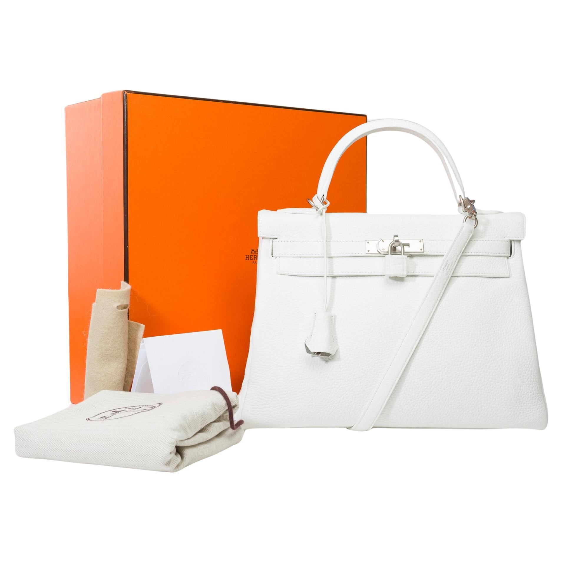Hermès Kelly 32 Handtaschenband (HSO) aus weißem und grauem Innenleder, BSHW