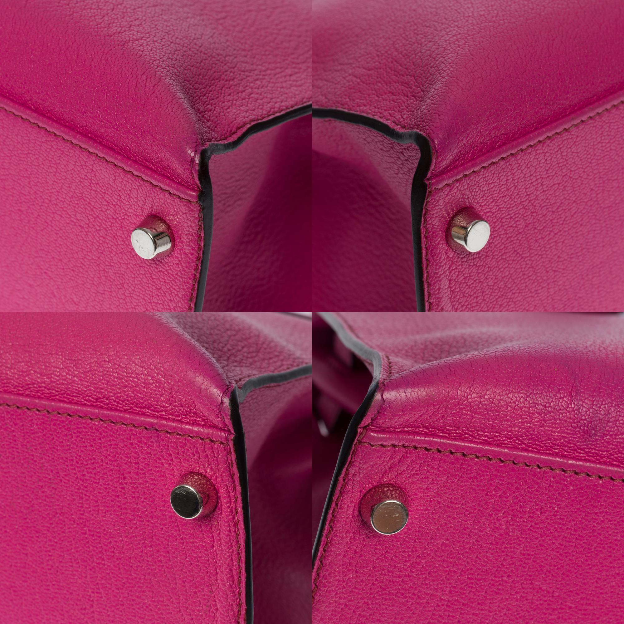Hermès Kelly 32 handbag strap in Fuchsia Mysore Chèvre leather, silver hardware 5