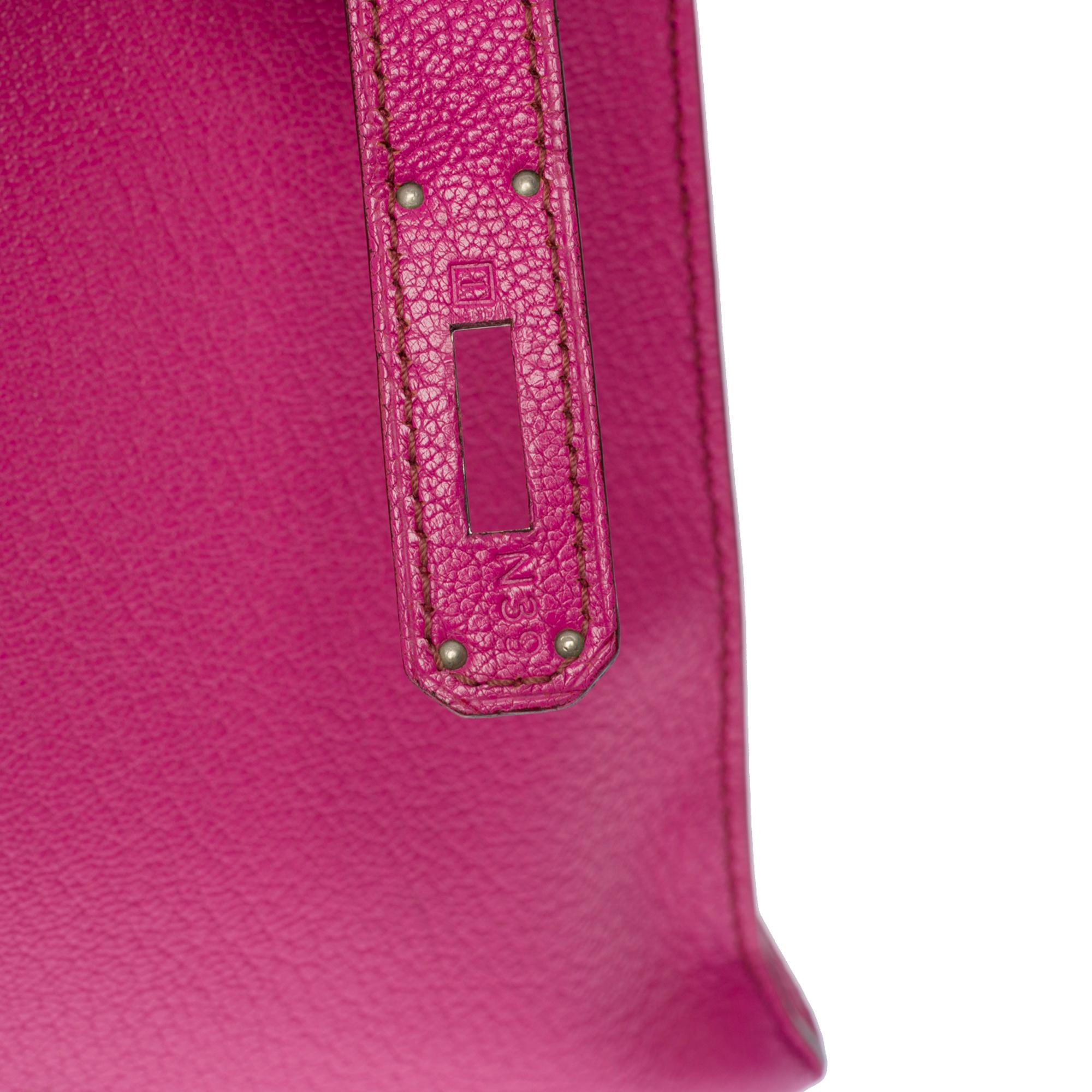 Hermès Kelly 32 handbag strap in Fuchsia Mysore Chèvre leather, silver hardware 1