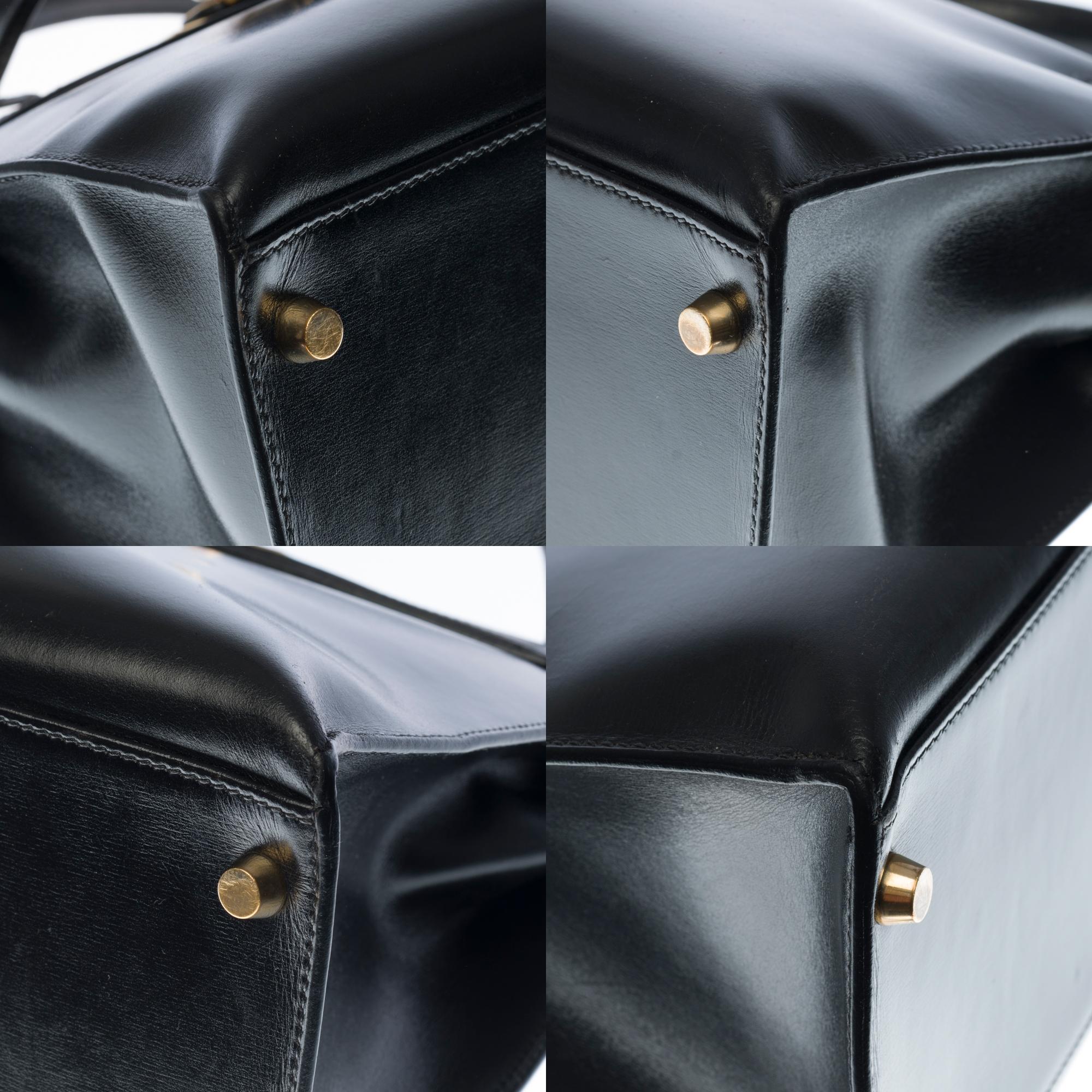 Hermès Kelly 32 handbag with strap in black box calfskin leather, GHW 3
