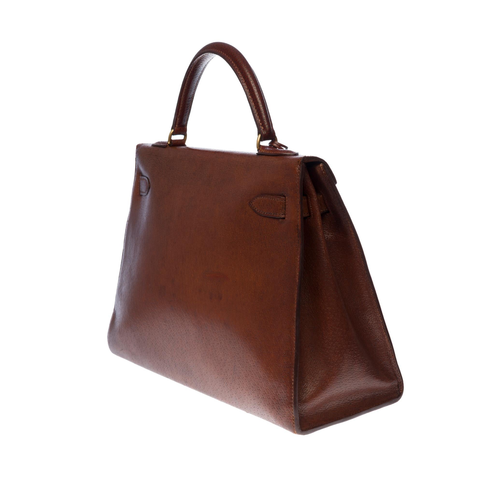 Women's Hermès Kelly 32 handbag with strap in Brown Pecari leather, GHW