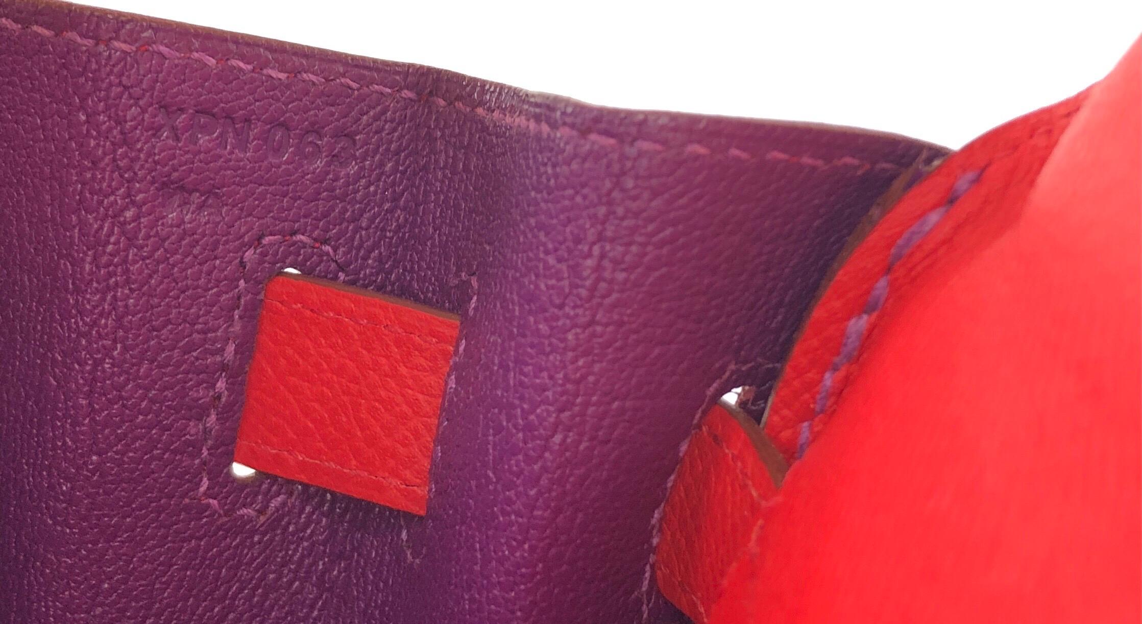 Hermes Kelly 32 HSS Special Order Rouge Pivoine Red Anemone Purple Gold Hardware 5