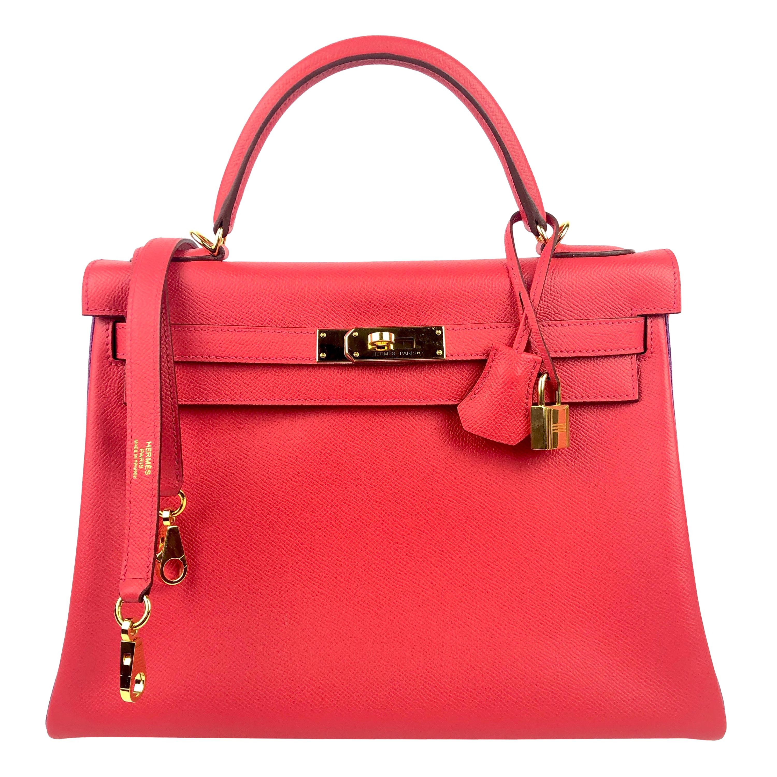 Hermes Kelly 32 HSS Special Order Rouge Pivoine Red Anemone Purple Gold Hardware