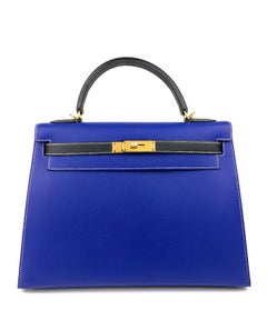 Hermes Kelly 32 HSS Sonderanfertigung Sellier Epsom Blau Electric Black Gold Hwr