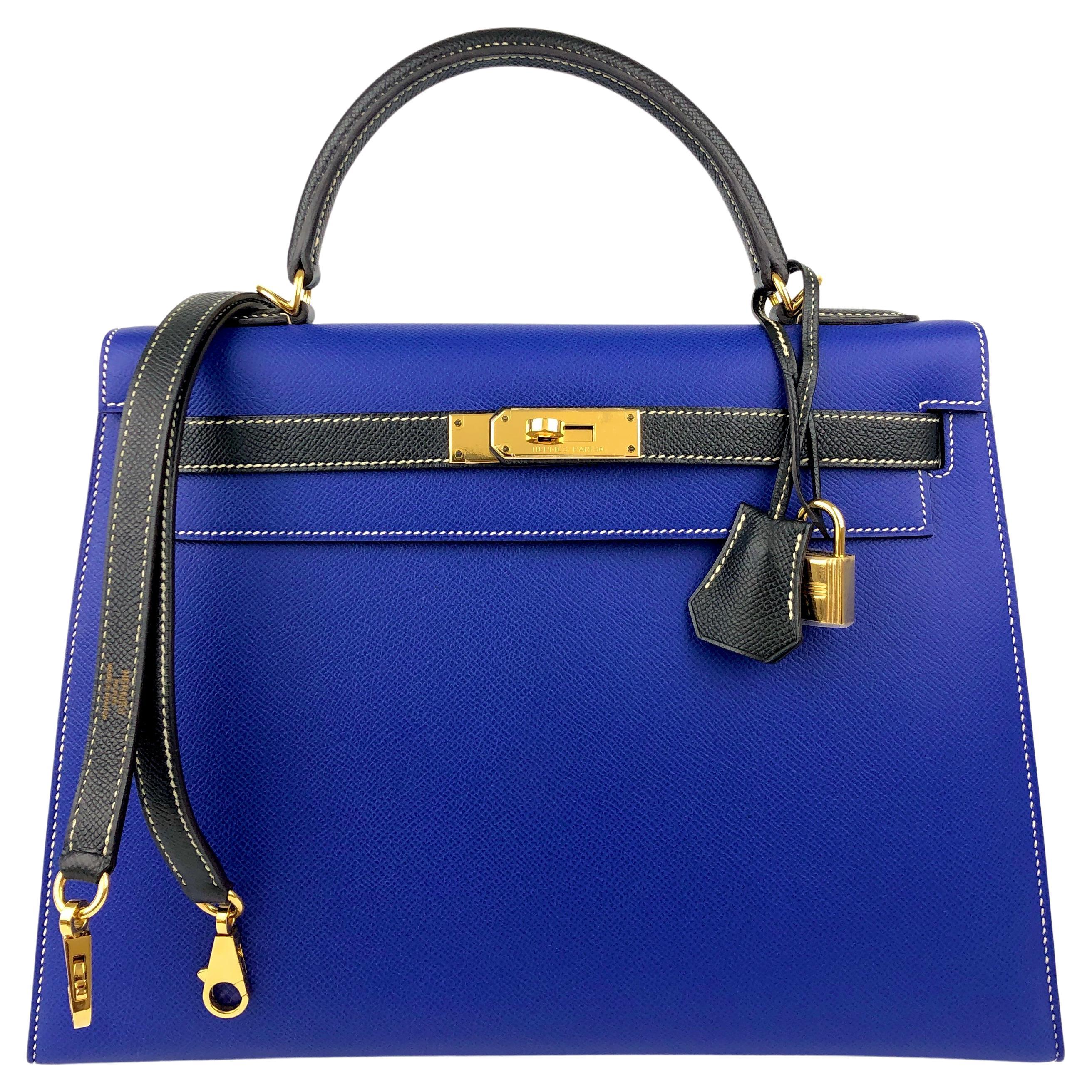 Mangiameli Vintage Italian Navy Blue and White Calfskin Leather Handbag ...