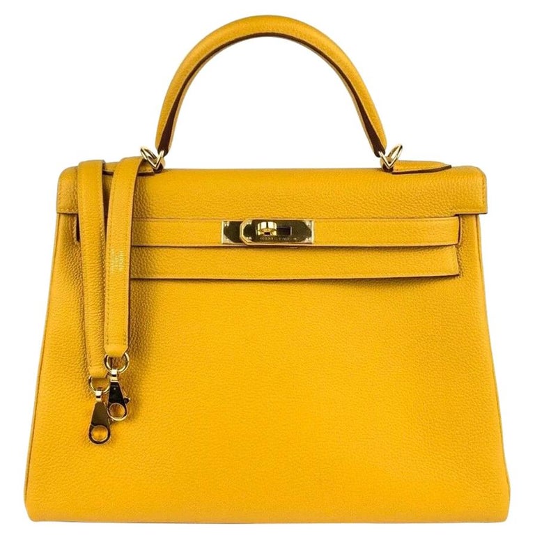 Hermes Kelly 32 Jaune Ambre Yellow Togo Gold Hardware 2018 at 1stDibs