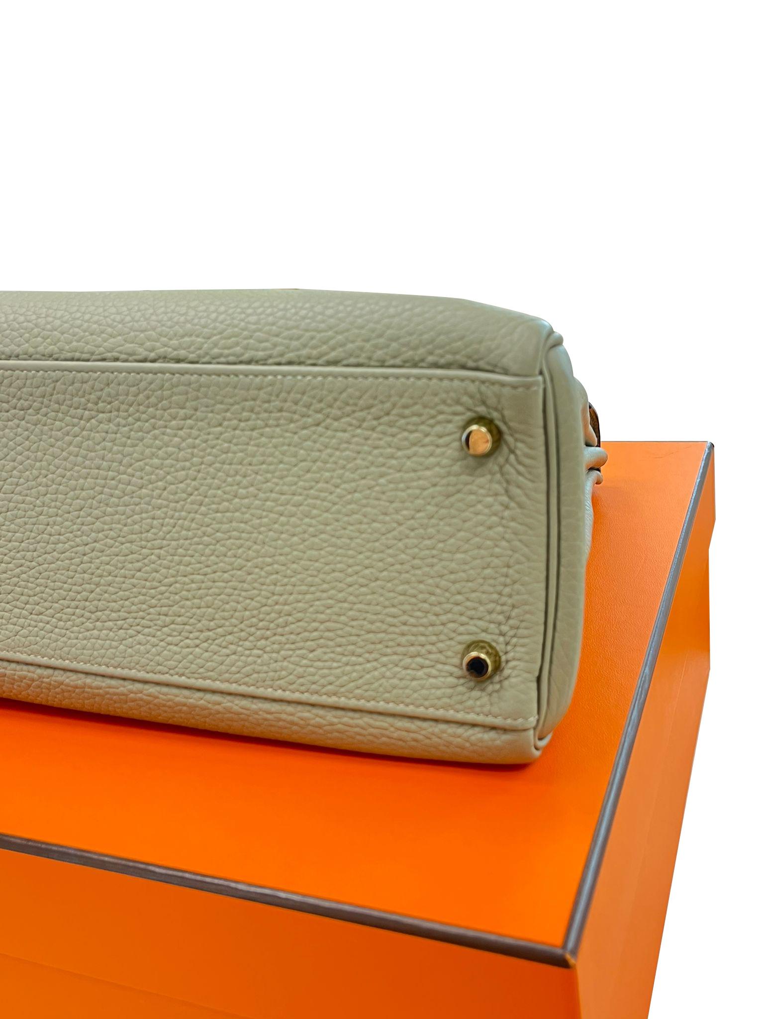 Hermes Kelly 32 Retourne Sauge Khaki Clemence Leather Twist Lock Gold Hardware 5