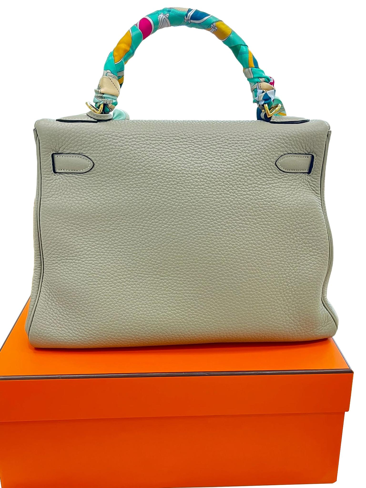 Hermes Kelly 32 Retourne Sauge Khaki Clemence Leather Twist Lock Gold Hardware 9