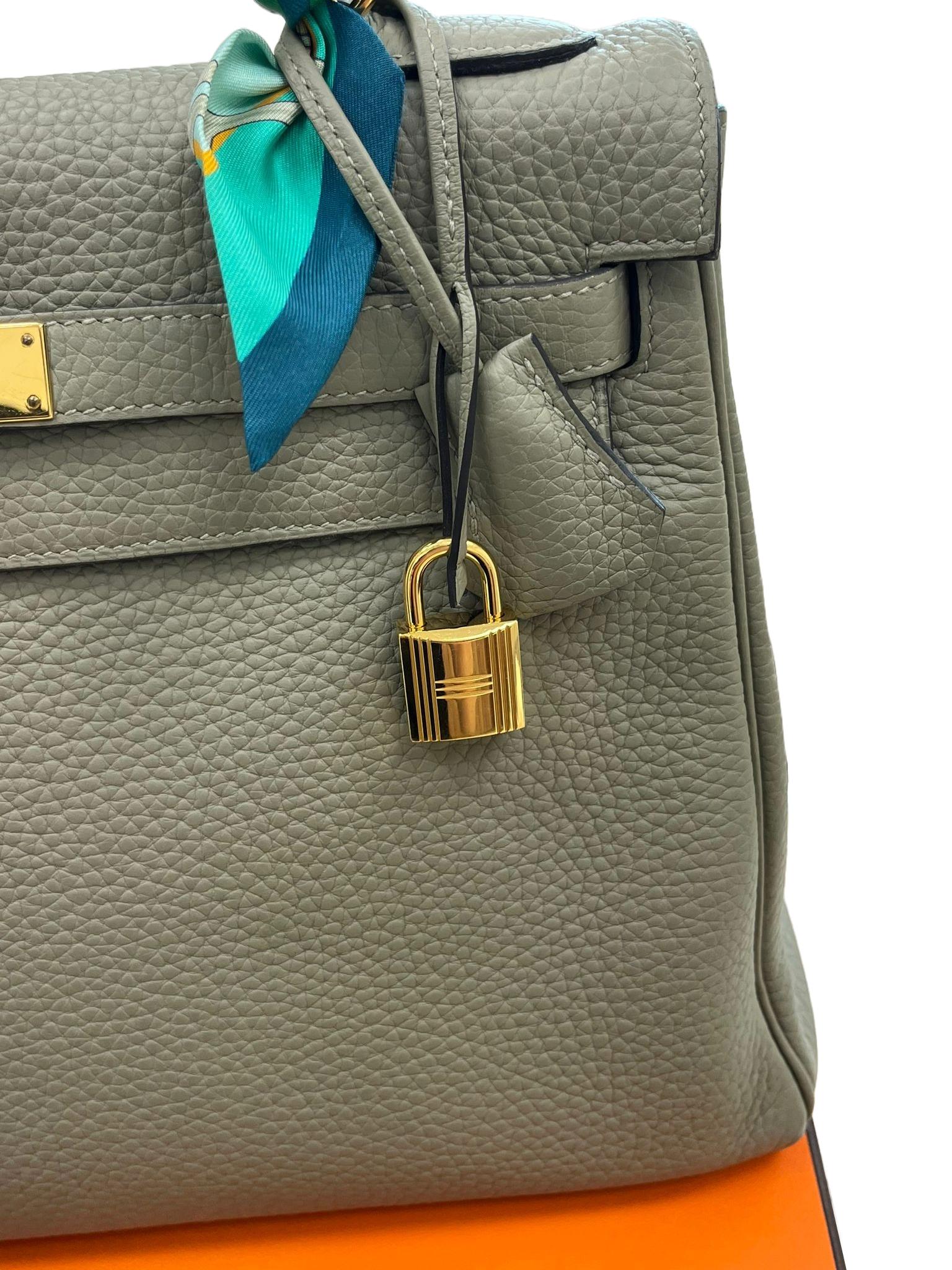 Hermes Kelly 32 Retourne Sauge Khaki Clemence Leather Twist Lock Gold Hardware 10