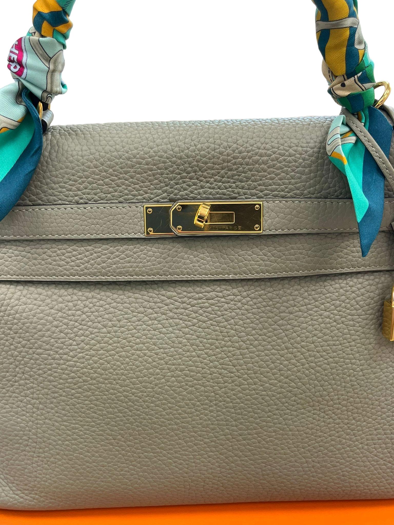 Hermes Kelly 32 Retourne Sauge Khaki Clemence Leather Twist Lock Gold Hardware 11