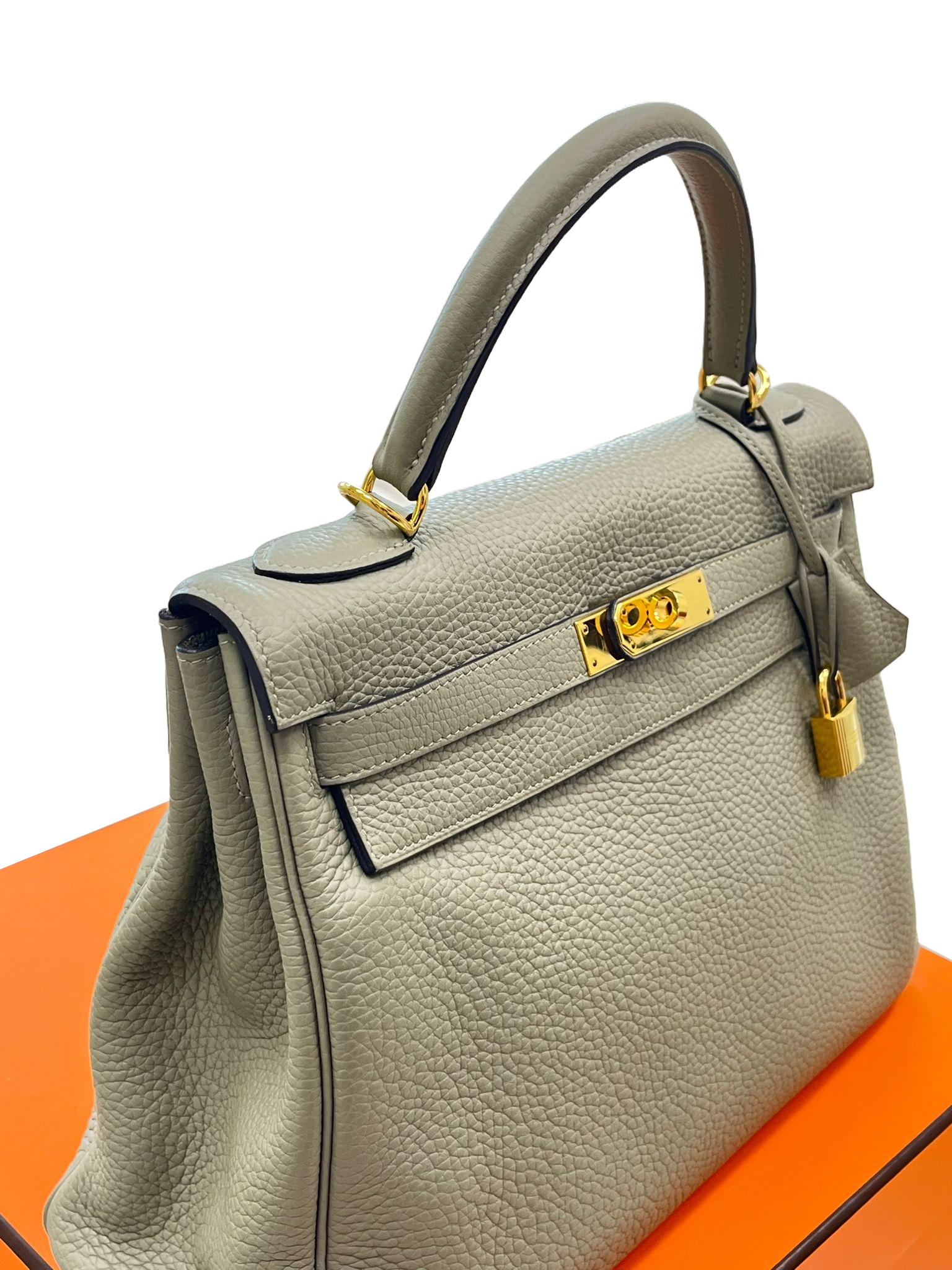 Hermes Kelly 32 Retourne Sauge Khaki Clemence Leather Twist Lock Gold Hardware 13