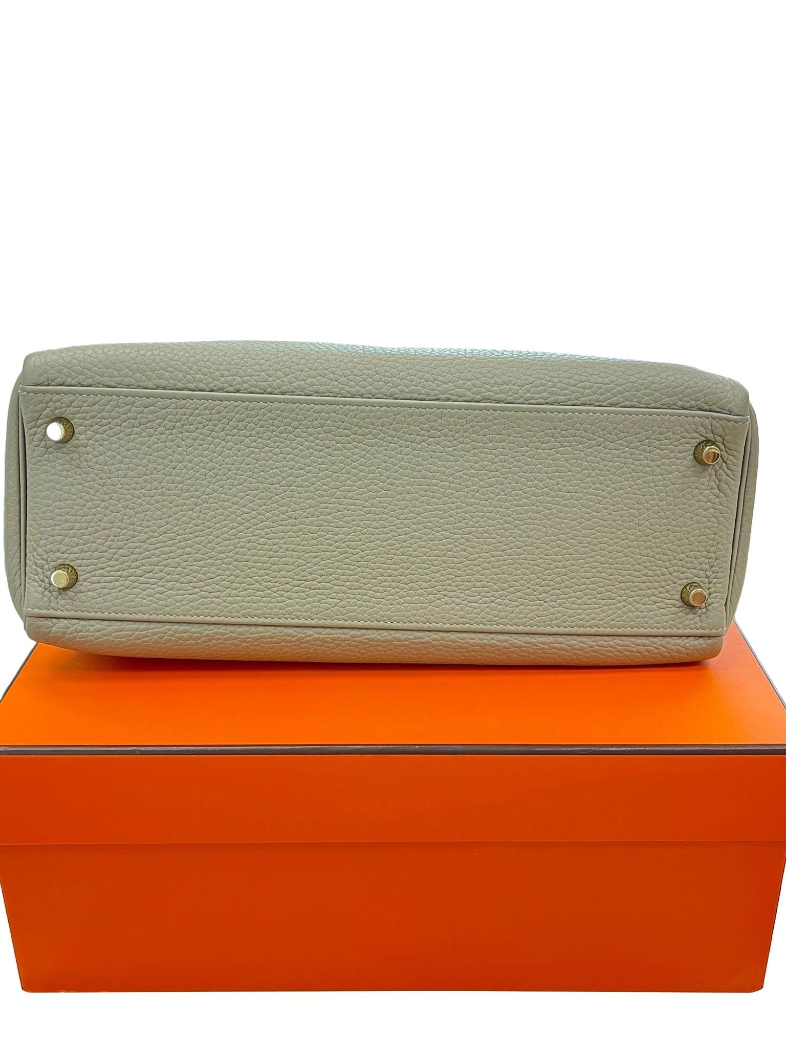 Hermes Kelly 32 Retourne Sauge Khaki Clemence Leather Twist Lock Gold Hardware 4