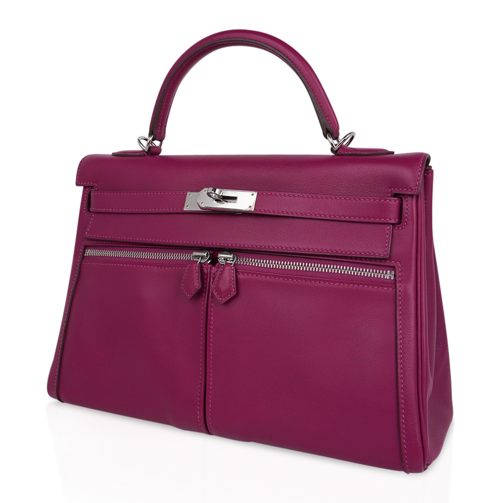 Violet Sac Hermès Kelly 32 Lakis Tosca Swift avec accessoires en palladium, neuf en vente