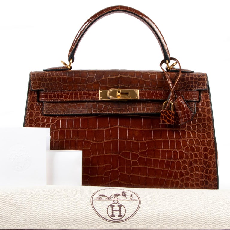 HERMES GHW Kelly 32 2 Way Shoulder Handbag Evercolor Leather