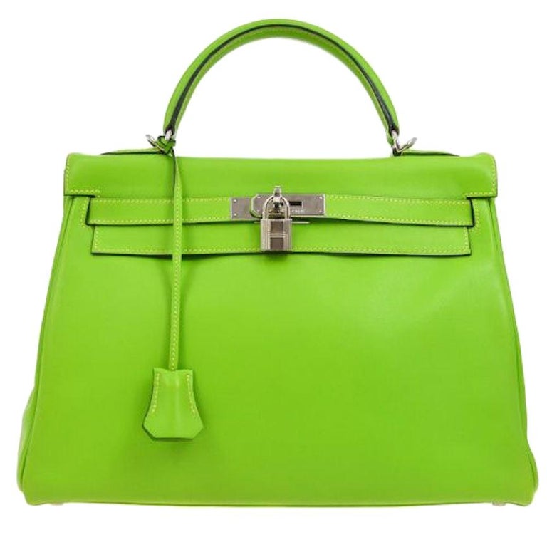 Hermes Kelly 32 Neon Leather Palladium Top Handle Satchel Tote Bag at ...