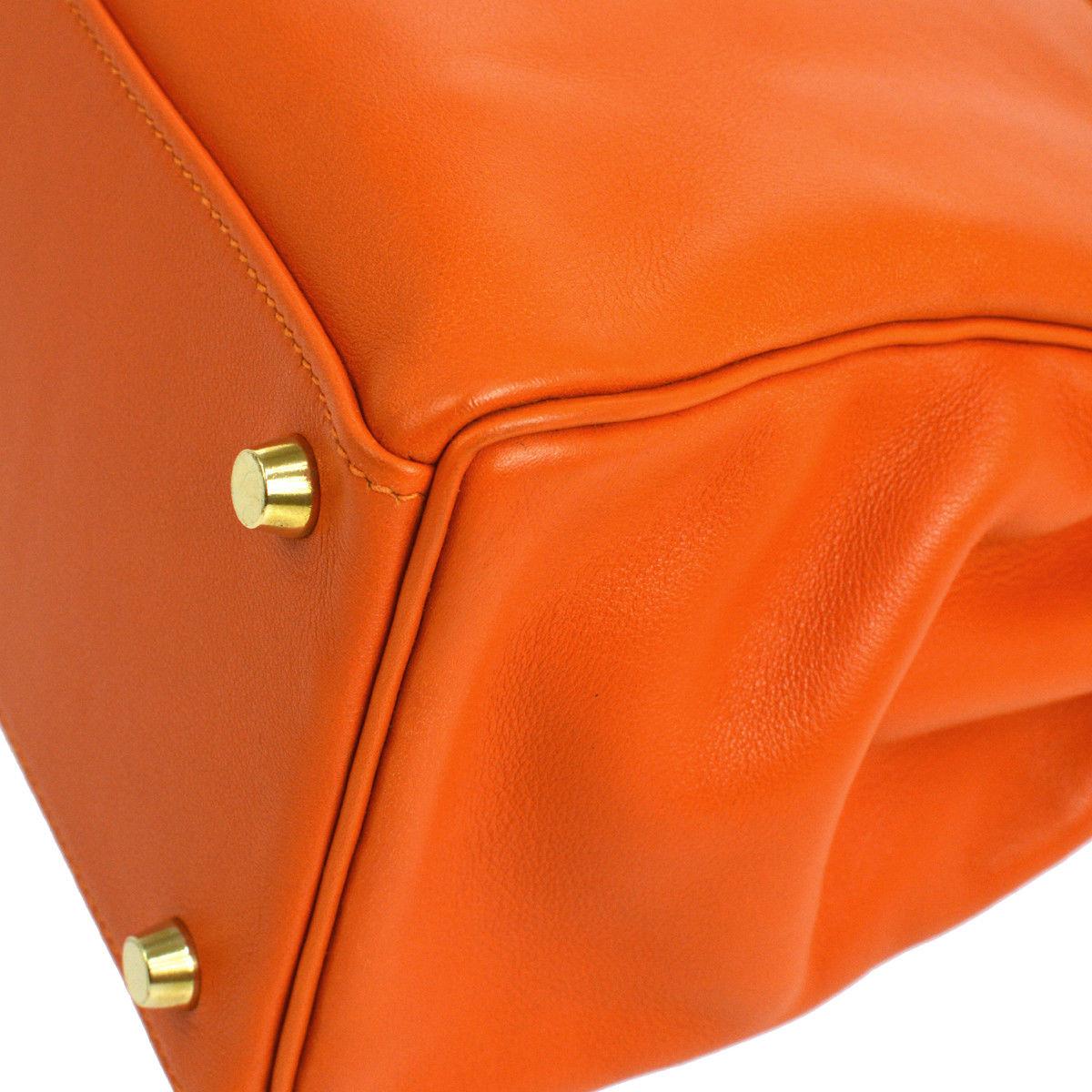Hermes Kelly 32 Orange Leather Gold Top Handle Satchel Evening Kelly Bag 1