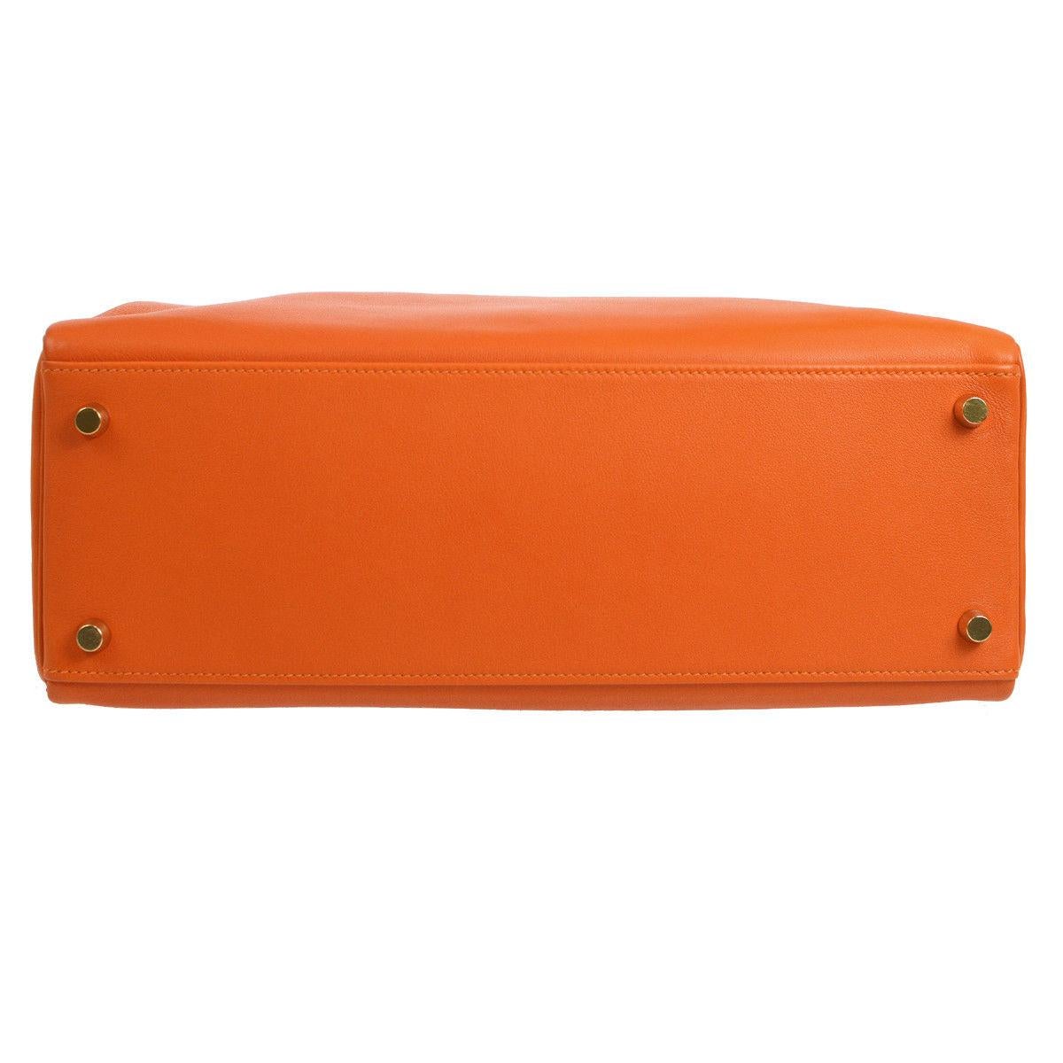 Hermes Kelly 32 Orange Leather Gold Top Handle Satchel Evening Kelly Bag 2