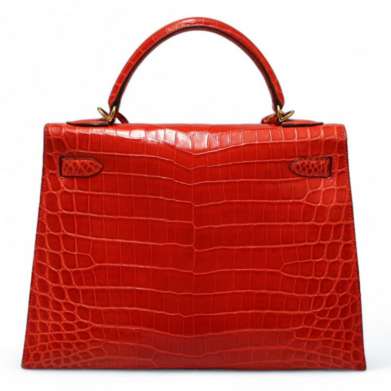 Hermes Kelly 32 Orange Niloticus Crocodile In Excellent Condition For Sale In Paris, FR
