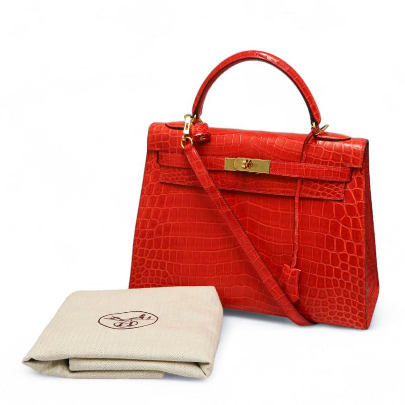 Hermes Kelly 32 Orange Niloticus Crocodile For Sale 4