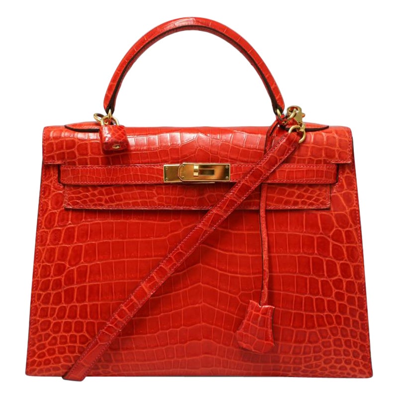 Hermes Kelly 32 Cocodrilo Niloticus Naranja