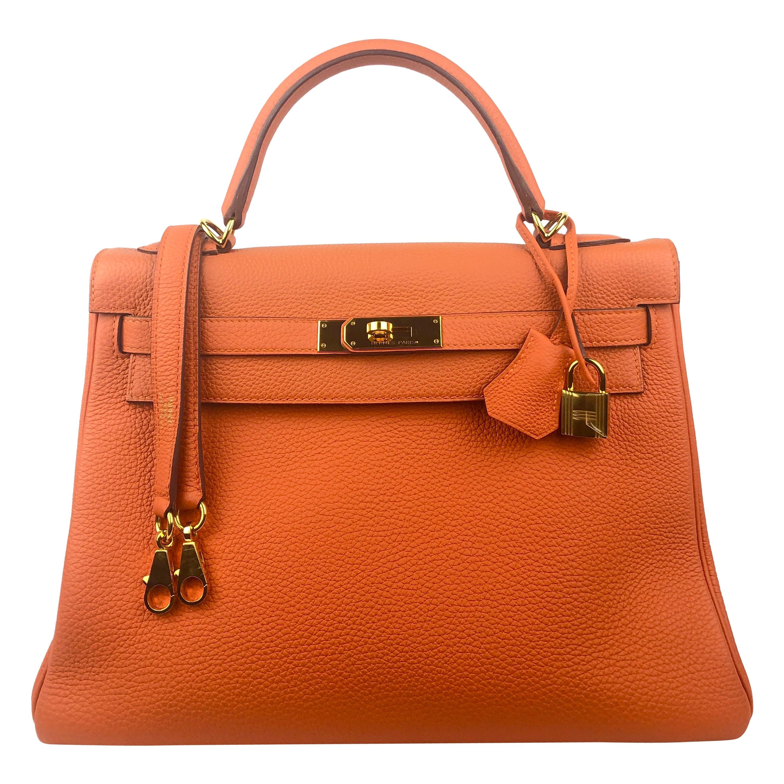 Hermes Kelly 32 Orange Togo Gold Hardware 