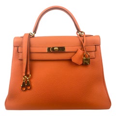 Hermes Kelly 32 Orange Togo Gold Hardware 