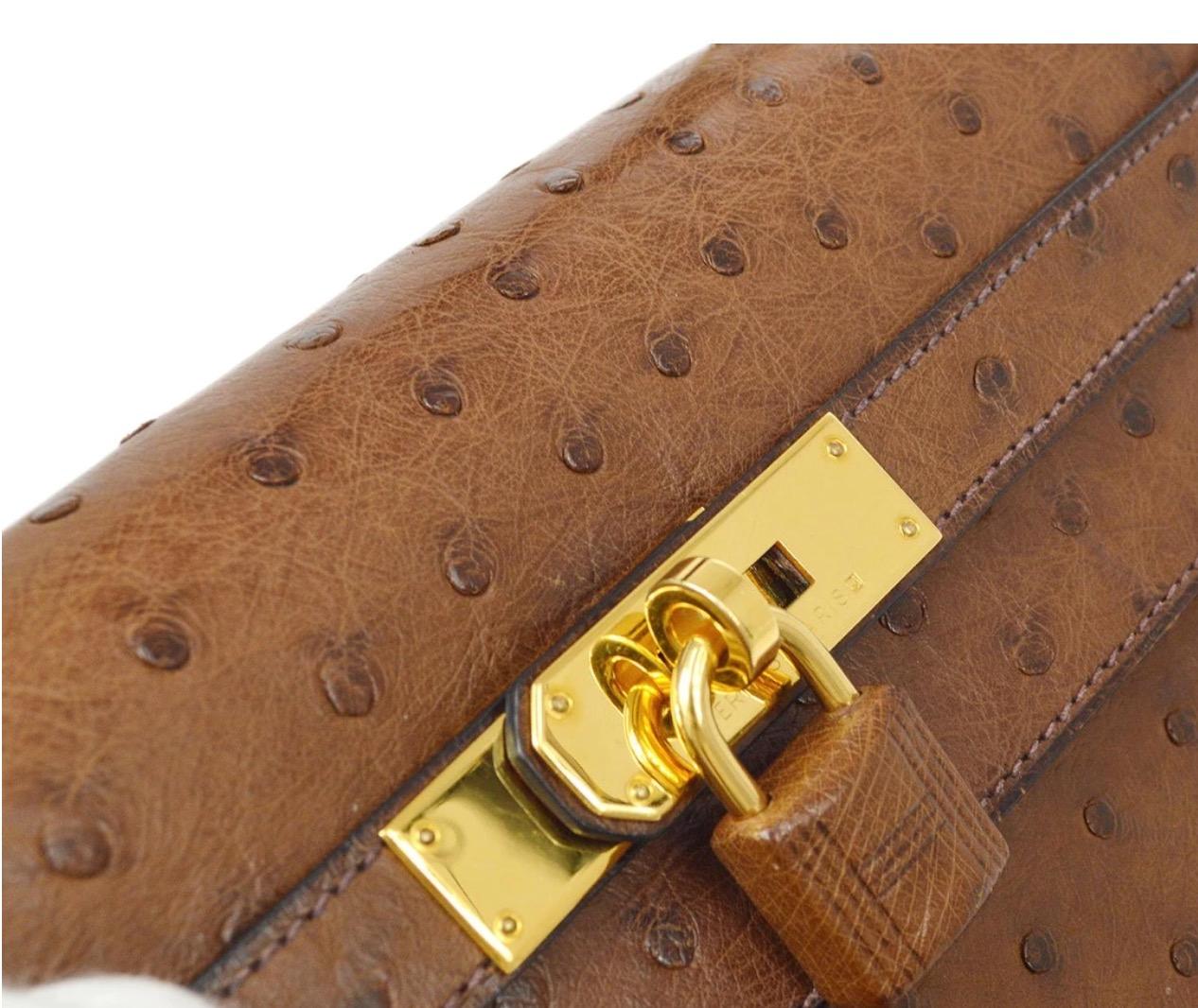 Ostrich
Leather trim
Gold plated hardware 
Leather lining
Turn-lock closure 
Made in France
Handle drop 3.5