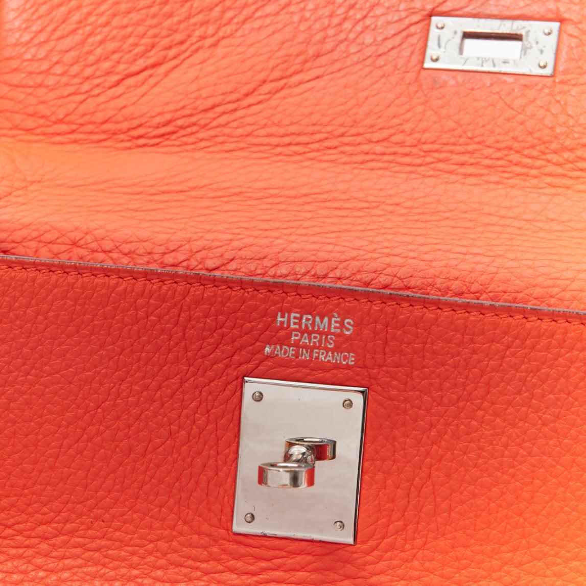 HERMES Kelly 32 PHW orange togo leather silver buckle top handle shoulder bag For Sale 6
