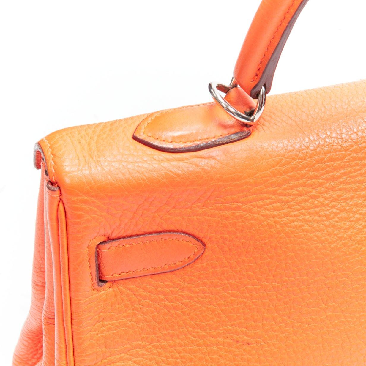 HERMES Kelly 32 PHW orange togo leather silver buckle top handle shoulder bag 7