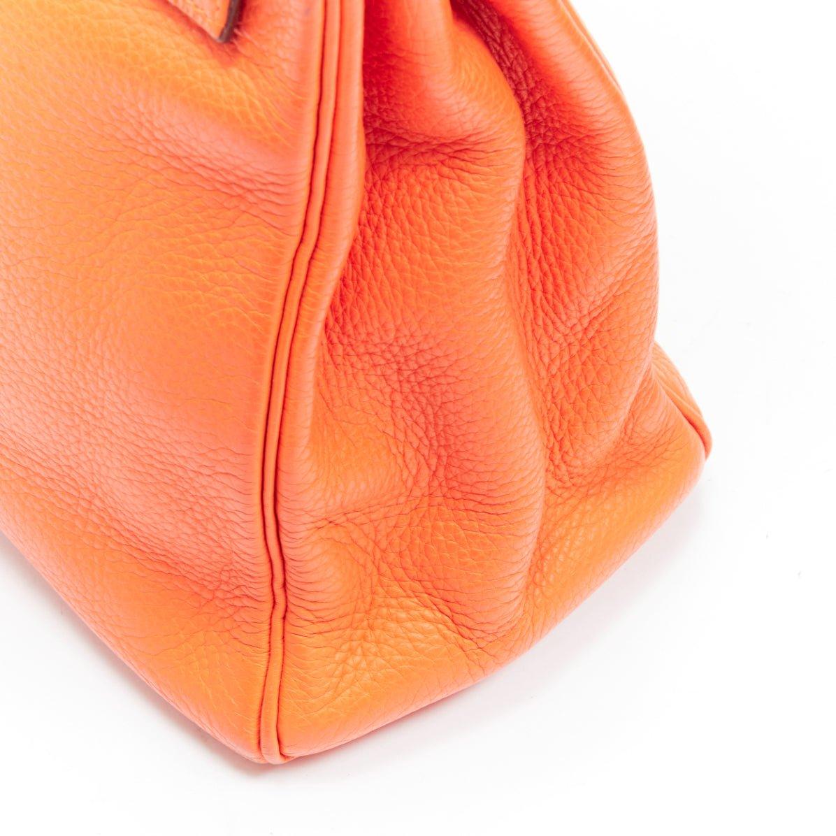 HERMES Kelly 32 PHW orange togo leather silver buckle top handle shoulder bag 8