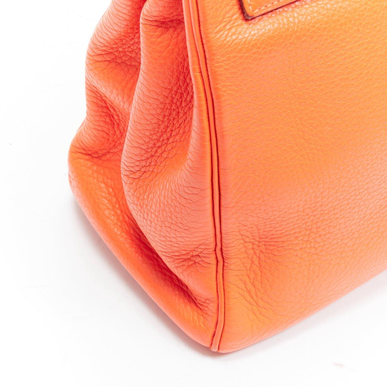 HERMES Kelly 32 PHW orange togo leather silver buckle top handle shoulder bag 9