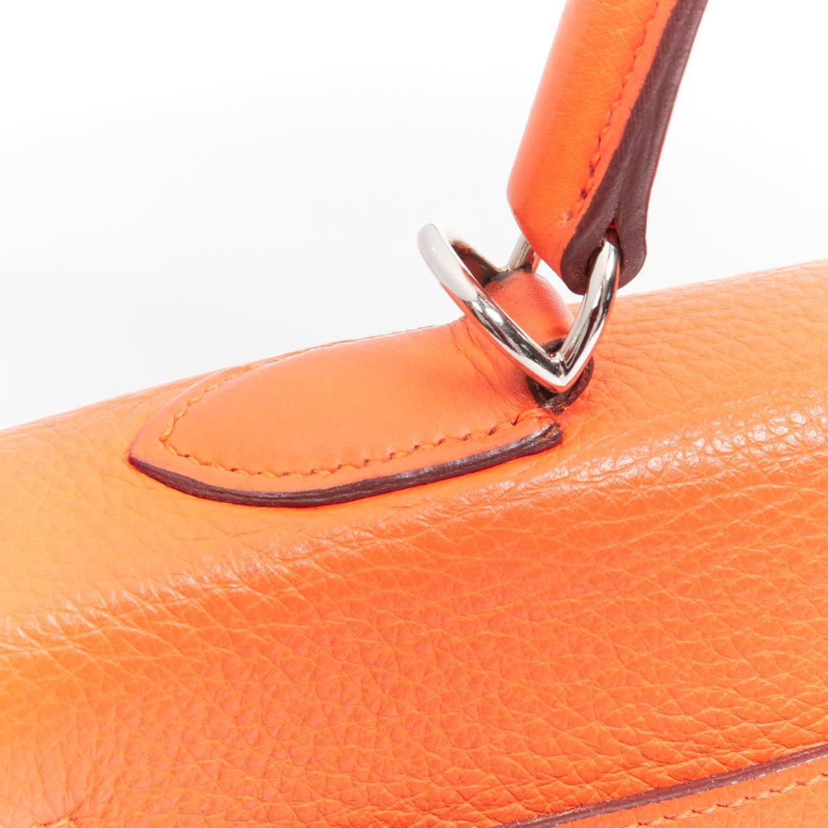 HERMES Kelly 32 PHW orange togo leather silver buckle top handle shoulder bag 11