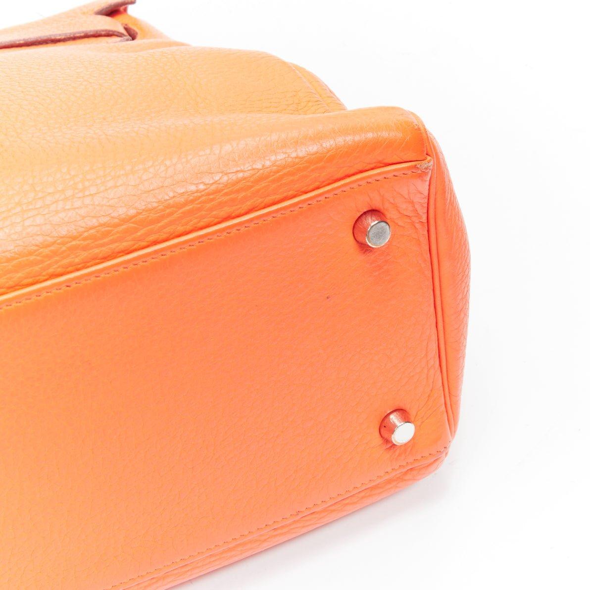 HERMES Kelly 32 PHW orange togo leather silver buckle top handle shoulder bag 12