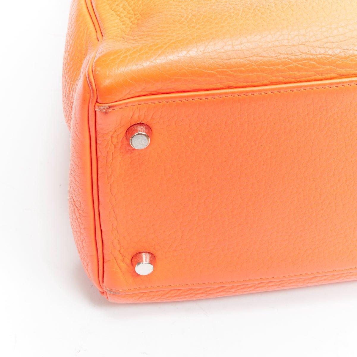 HERMES Kelly 32 PHW orange togo leather silver buckle top handle shoulder bag 13