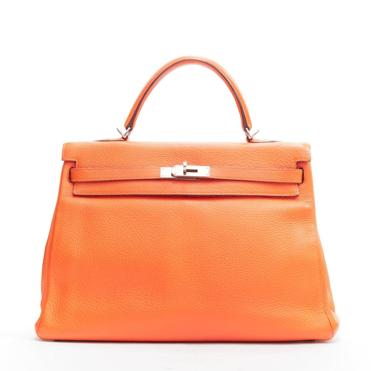Orange HERMES Kelly 32 PHW orange togo leather silver buckle top handle shoulder bag