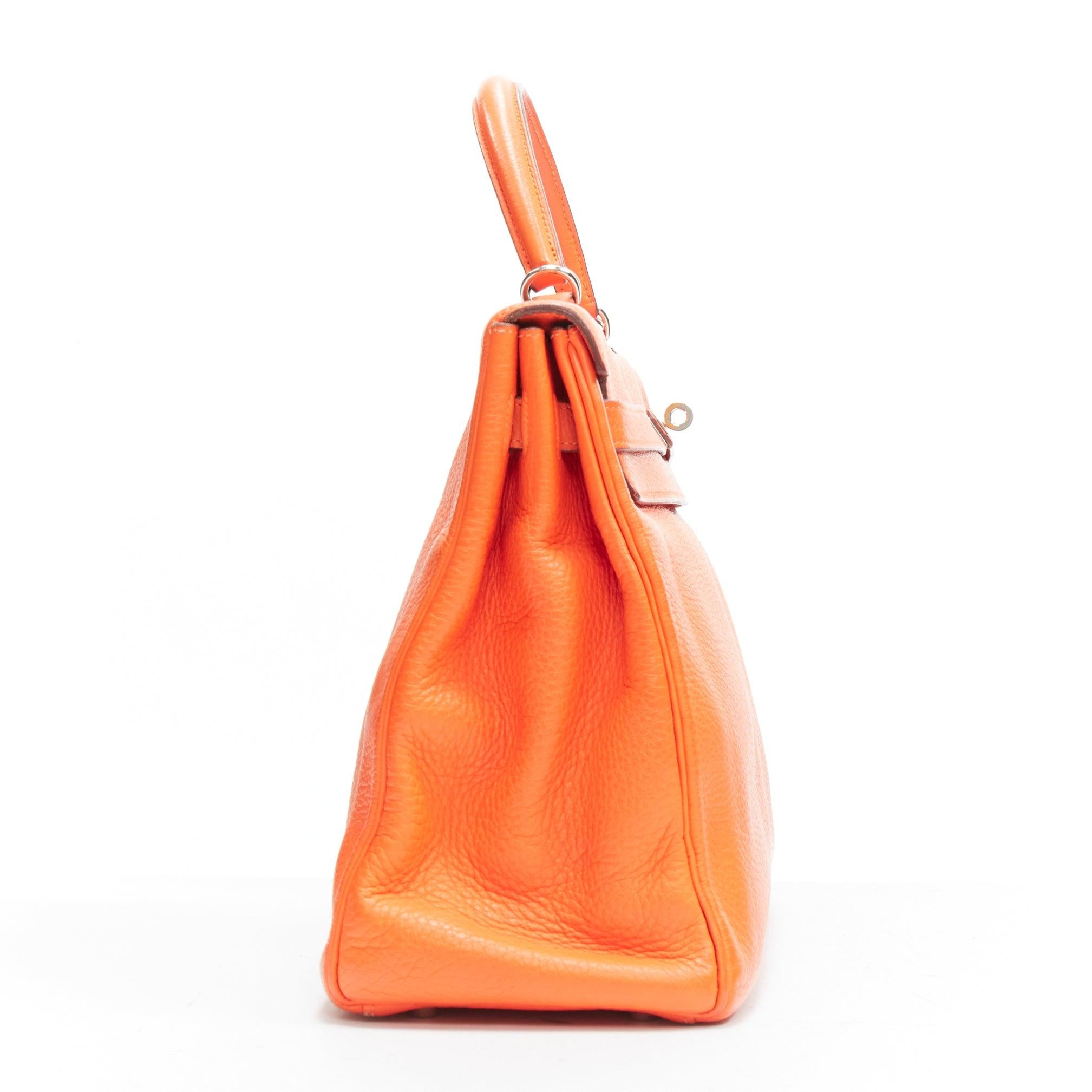 HERMES Kelly 32 PHW orange togo leather silver buckle top handle shoulder bag For Sale 1